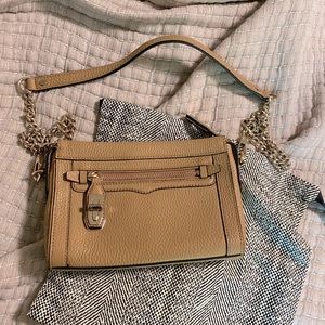 Rebecca Minkoff Crosby turnlock crossbody bag pebbled leather convertible tan